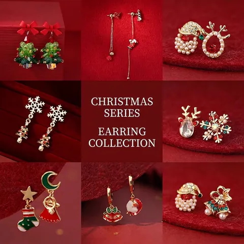 Boucles D'oreilles Noël Alliage Acrylique Zircon Künstliche Perle Flocon Neige Arbre Père Noël Bijoux Fête Avec Tige En Argent