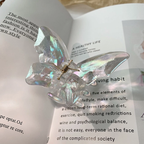 Iridescent Butterfly Hair Claw Clip Resin Aurora Finish Large Shark Clip Korean Style Sweet Fashion Accessories Women