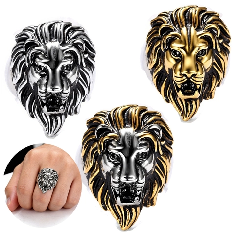 Lion Head Ring Men Stainless Steel Domineering Retro Hip Hop Punk Relief Animal Signet Jewelry Accessory
