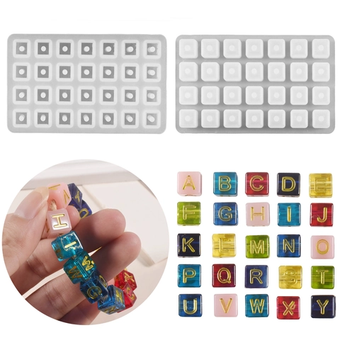 Alphabet Beads Silicone Mold For Resin DIY 26 English Letters Cube Square Bead Bracelet Pendant Jewelry Making Craft Tool