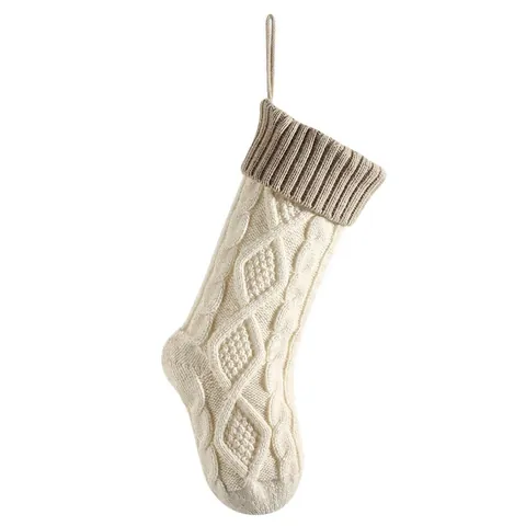 Calza Di Natale A Maglia Acrilico Trecce Motivo Diamante Grande Decorazione Camino Sacchetto Regalo Appeso
