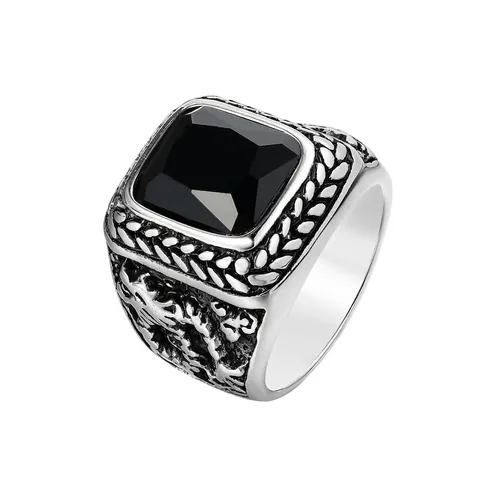 Anillo Hombre Acero Inoxidable Gran Piedra Cuadrada Vintage Dragón Tallado Punk Retro Gótico Sello Joyería