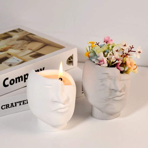 Half Face Human Portrait Silicone Mold DIY Storage Cup Flower Pot Candle Holder Resin Plaster Craft Art Decor FM1475
