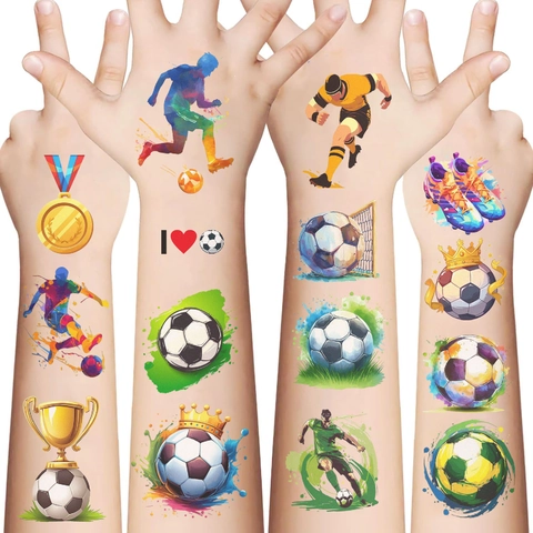 Adesivi Per Tatuaggi Temporanei Di Calcio Impermeabile Cartone Animato Tema Sportivo Per Bambini Festa Regali Trofeo