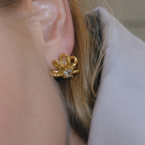 Conjunto de Joyas de Acero Inoxidable Zirconia Chapado en Oro Collar Colgante Estrella Gota Pendientes Flor para Mujer