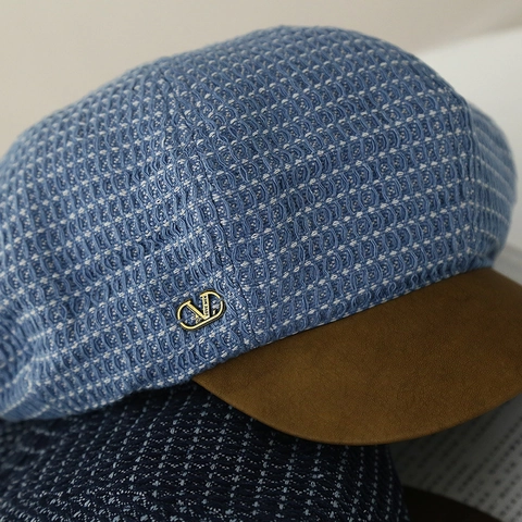 Cappello Newsboy Da Donna Tessuto A Maglia Scozzese Vintage Con Tesa In Ecopelle Patchwork Colore A Contrasto Ottagonale