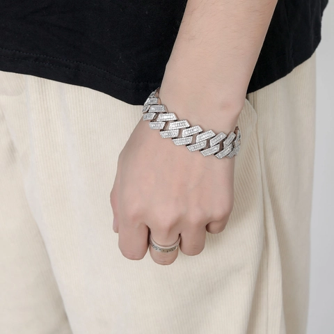 Bracciale Catena Cubana Hip Hop Largo Rame Con Zirconia Cubica Pave Completo Gioielli Di Moda Per Uomo Donna