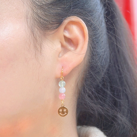 Smile Face Dangle Ohrringe Bunte Jade Perlen Stern Auge Titan Stahl Kupfer Neu Chinesischen Stil Schmuck Damen
