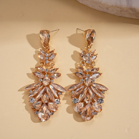 Orecchini Pendenti Goccia Lusso Con Perno In Argento Strass Champagne Stile Palazzo Retrò Gioielli Per Donna