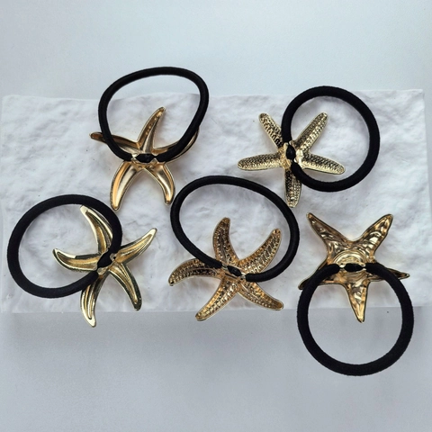 Elastici Per Capelli Stella Marina Lega Di Metallo Strass Corde Elastiche Supporti Per Coda Di Cavallo Stile Ins Oro