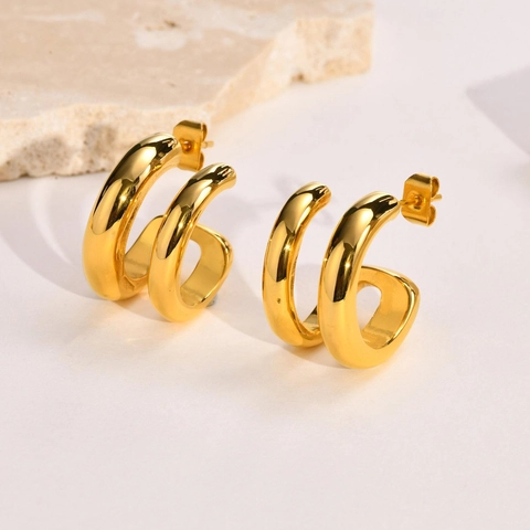 Minimalist Geometric C Shaped Hoop Earrings Stainless Steel Gold Plated Polished Fashion Jewelry For Women Trendy Daily