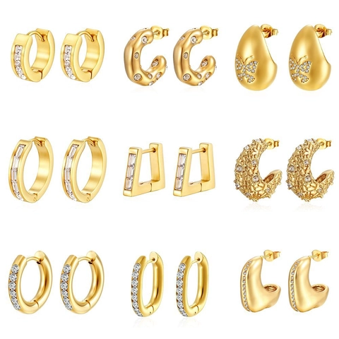 Fashion Stainless Steel Rhinestone Artificial Pearl Hoop Earrings Gold Plated Geometric Earrings Jewelry For Women Party