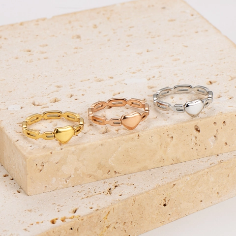 Anello a Cuore Geometrico in Acciaio Inossidabile Minimalista Donna Oro Oro Rosa Argento Gioielli di Moda Lucidi