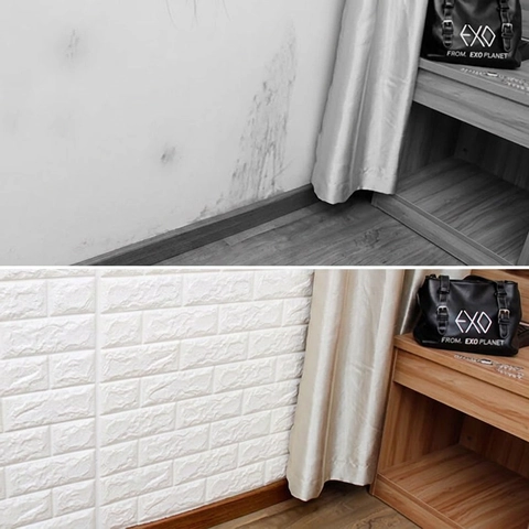 Stickers Muraux 3D Mousse XPE Motif Brique Auto-Adhésif Imperméable Panneaux Souples Papier Peint Décor Mural