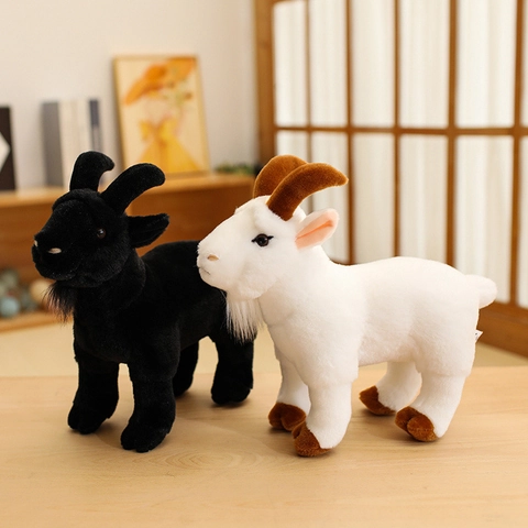 Giocattolo Di Peluche Capra Realistico Animale Di Peluche Morbido Con Corna Barba Bambola Pecora In Piedi Regalo Bambini