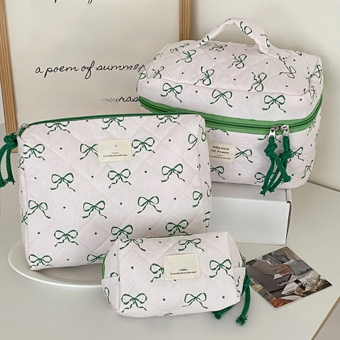 Borsa Per Trucco In Cotone Trapuntato Organizzatore Da Viaggio Con Motivo A Fiocco Pochette Con Cerniera Donna