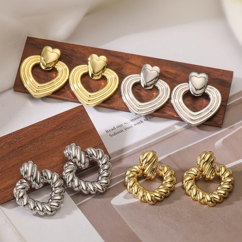 Koperen Vergulde Hartvormige Oorbellen Gedraaide Touwtextuur Spiraal Geometrische Minimalistische Sieraden Voor Dames