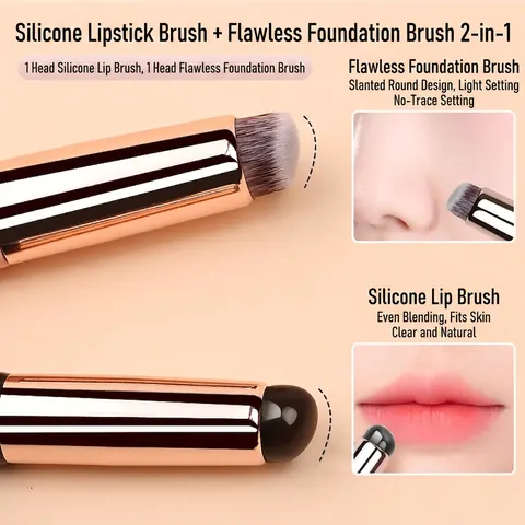 Dubbelzijdige Siliconen Lippenpenseel En Synthetische Vezel Concealer Kwast Met Dop Draagbaar Hout Make-up Tool