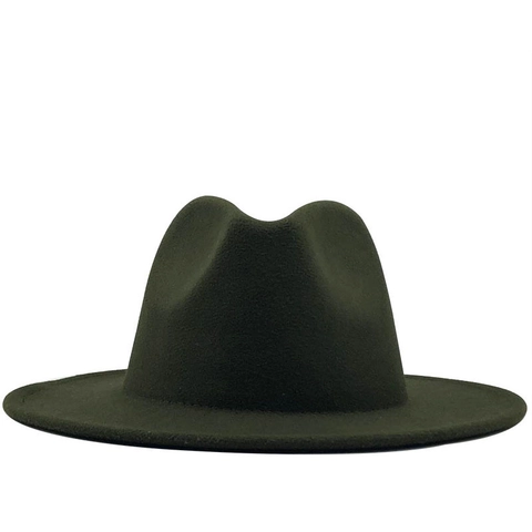 Unisex Vintage Fedora Hat Wide Flat Brim Woolen Felt Jazz Hat Classic Solid Color Adjustable Elegant Accessory