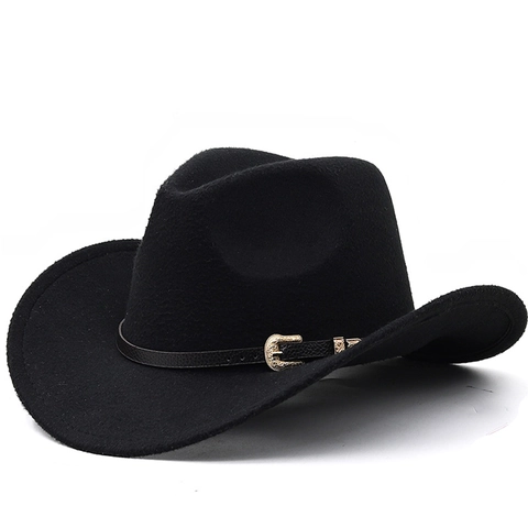 Cappello Da Cowboy Occidentale In Feltro Tesa Larga Stile Vintage Con Cinturino In Pelle Fibbia In Metallo Per Uomo Donna