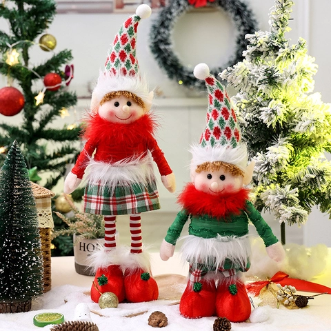 Bambola Elfo Di Natale Maglia Peluche Gambe Retraibili Telescopiche Decorazione Da Tavolo Ornamento Festivo Regalo