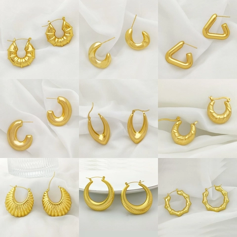 Minimalist Stainless Steel U-Shaped Gold Earrings For Women Vintage Hammered Textured Geometric C-Shape Hoop Stud Earrings Fashion Jewelry Accessories