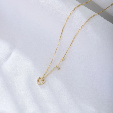 925 Sterling Silver Hollow Heart Necklace Rhinestone Inlaid Gold Silver Pendant Clavicle Chain For Women Fashion Jewelry Gift