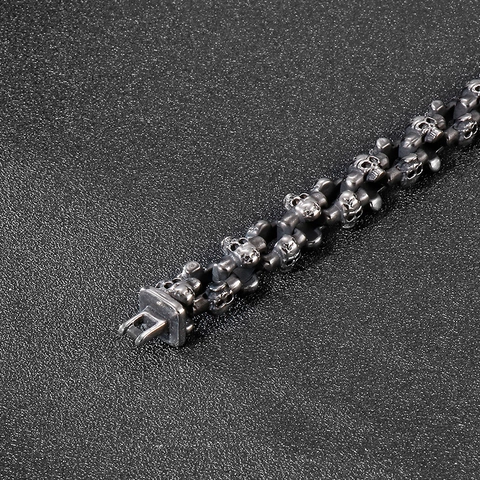 Pulsera De Eslabones Con Calaveras Acero Inoxidable 316L Punk Gótico Vintage Joyería Para Hombres Color Plata Antigua Estilo Biker