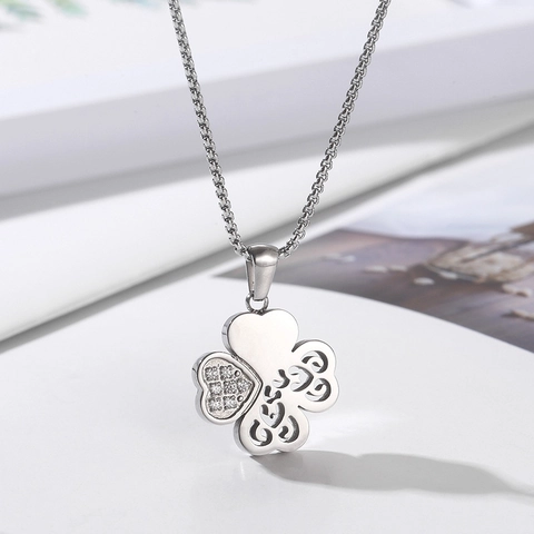 Collana Con Ciondolo A Quadrifoglio Acciaio Inossidabile Cuore Traforato Zircone Strass Gioielli Di Moda Per Donna