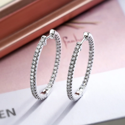 Zirkon Eingelegt Oval Hoop Ohrringe Kupfer Echt Vergoldet Geometrisch Elegant Schmuck Geschenk Für Frauen