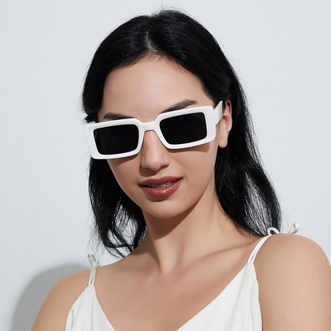 Retro Rectangular Sunglasses PC Frame AC Lens UV400 Protection Trendy Small Square Thick Frame For Women Men