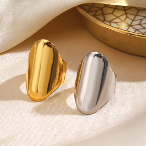 Minimalist Chunky Stainless Steel Rings Women Geometric Oval Shield Shape High Polished Mirror Finish Jewelry