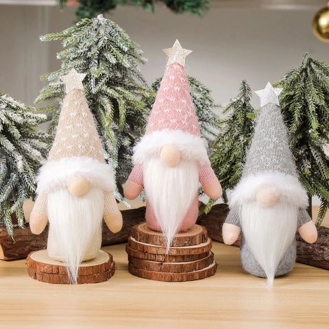 Weihnachtsgnom Gesichtsllose Puppe Dekoration Mit Strickmütze Glitzerstern Langer Kunstfellbart Desktop Ornament