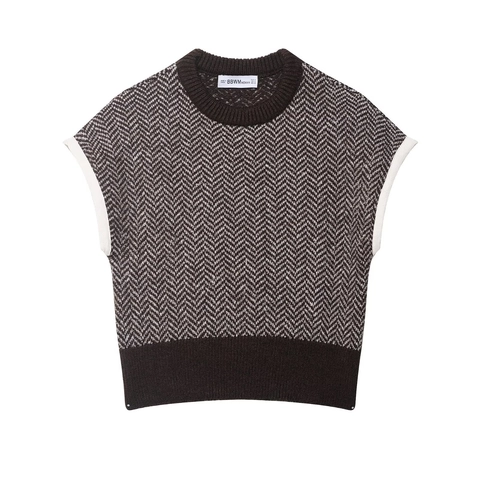 Gilet In Maglia Da Donna Motivo Spina Di Pesce Girocollo Senza Maniche Pullover Vintage Casual Poliestere