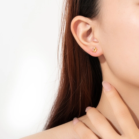 Elegant 925 Sterling Silver Geometric Rhinestone Stud Earrings 18K Gold Plated Minimalist Champagne Pink Women Jewelry