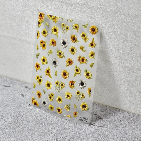Pegatinas Uñas Relieve 5D Flores Girasol Margarita 3D Texturizadas Auto Adhesivas Decoración Manicura Estilo Japonés