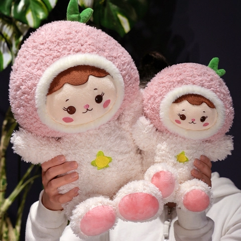 Bambola Di Peluche Peach Girl Giocattolo Morbido Tema Frutta Rosa Con Cappuccio Kawaii Cuscino Decorativo Comfort