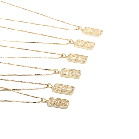 Gold Vergoldete Kupfer Rechteck Anhänger Halskette Mit Himmels Hamsa Symbole Zirkonia Box Kette Schmuck Damen