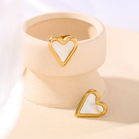 Heart Stud Earrings Stainless Steel Mother Of Artificial Pearl 18K Gold Plated Minimalist French Style For Women Jewelry