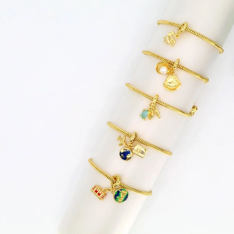 Gold Plated Copper Snake Chain Bracelet With Travel Airplane Shell Artificial Pearl Charms For Women Fashion Jewelry