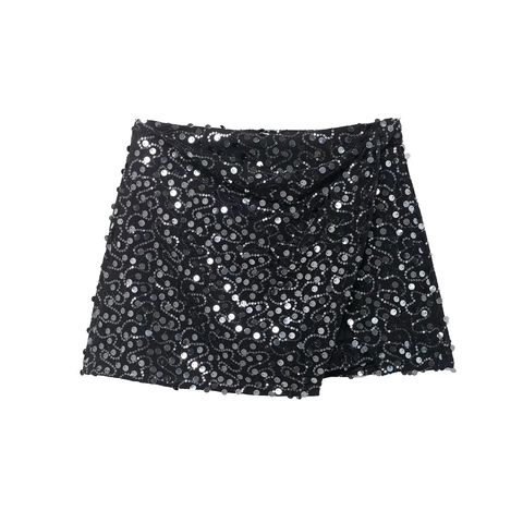 Damen Sexy Pailletten Minirock Herbst Mode Schlanke Wickel Hüfte Asymmetrische Party Bankett Nachtclub Glitzer Rock