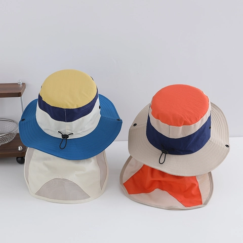 Cappello Sole Esterno Bambini Nylon Rete Traspirante Lembo Protezione Collo Upf 50 Impermeabile Regolabile Ragazzi