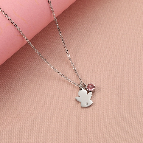 Collar Con Colgante De Ángel Acero Inoxidable 304 Piedra De Nacimiento Circonita Redonda Para Mujer Cadena En O
