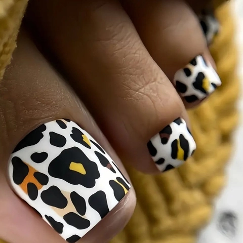 Faux Ongles Pour Pieds Imprimé Léopard Court Carré Brillant Ongles À Presser Avec Colle Gelée Décoration De Pieds À La Mode