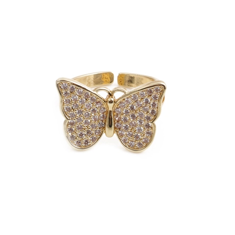 Bague Ouverte Ajustable Papillon Cuivre Zircon Émail Micro Incrustation Bijoux Mode Femmes