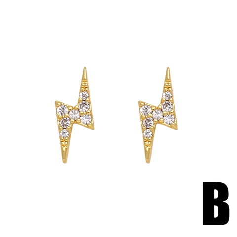 Mini Stud Earrings Gold Plated Copper With Cubic Zirconia Dainty Star Flower Cat Bee Lightning Geometric Jewelry Women