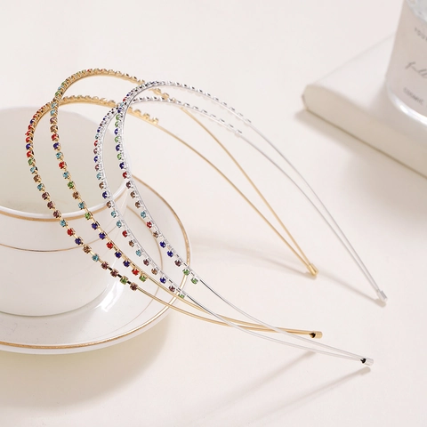 Serre-Tête En Strass Double Rangée Étincelant Cristal Coloré Alliage De Zinc Bandeau Cheveux Accessoires Élégants Femmes