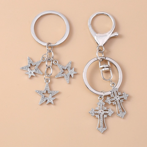 Portachiavi Stella Croce In Lega Argento Strass Pendente Zaino Gotico Accessorio Moda Fascino