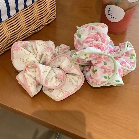 Coleteros De Tela Floral Elásticos Para El Cabello De Gran Tamaño Alta Elasticidad Estilo Coreano Dulce Estampado Pastoral