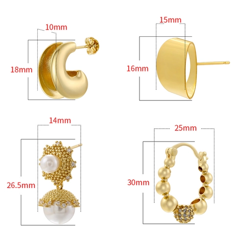 Brass Artificial Pearl Zircon Earrings Vintage French Style Minimalist Geometric C Shaped Stud Hoop Jewelry For Women